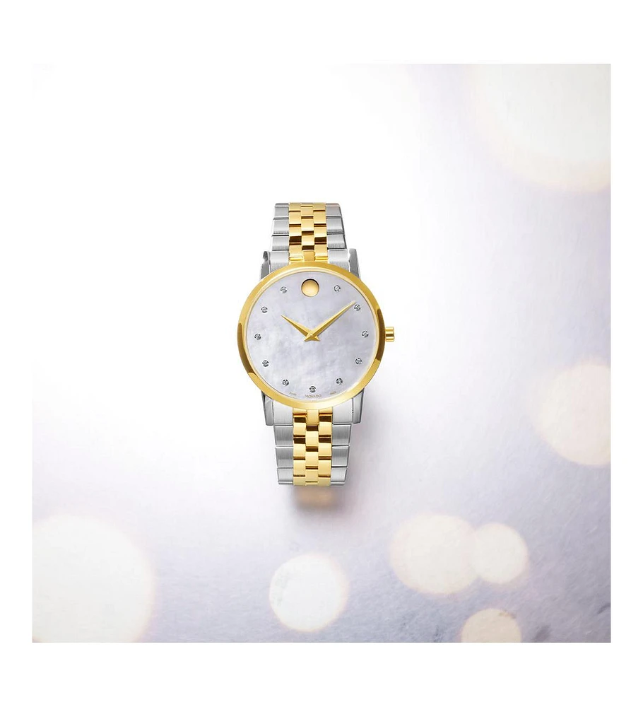 Movado Women's Swiss Museum Classic Diamond (1/20 ct. t.w.) Two Tone Stainless Steel Bracelet Watch 33mm
