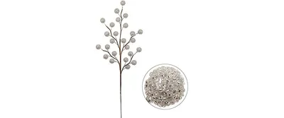 Floral Home Sparkling 17" Silver Beaded Berry Spray - Elegant Christmas Decor Accent for Holiday Arrangements, Wreaths, and Centerpieces