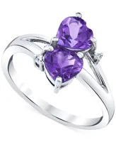 Amethyst (1-3/8 ct. t.w.) & Diamond Accent Double Heart Ring in 10k White Gold