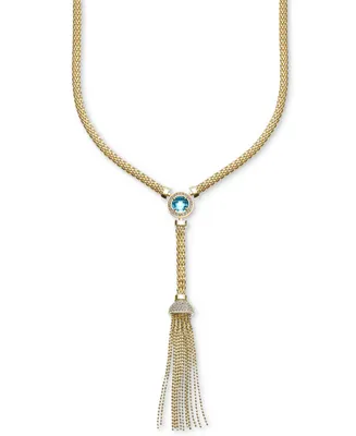 Citrine (1-3/4 ct. t.w.) & White Topaz (7/8 Tassel 18" Lariat Necklace 14k Gold-Plated Sterling Silver (Also Swiss Blue Topaz)