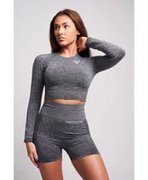 Women's Acelle Recycled Long Sleeve Crop Top - Grey Marl