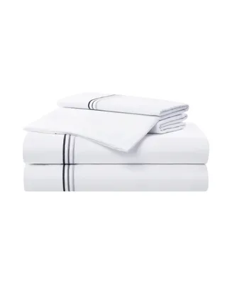 Aston and Arden Sateen King Sheet Set, 1 Flat Sheet, 1 Fitted Sheet, 2 Pillowcases, 600 Thread Count, Sateen Cotton, Pristine White with Fine Baratta