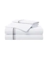 Aston and Arden Sateen King Sheet Set, 1 Flat Sheet, 1 Fitted Sheet, 2 Pillowcases, 600 Thread Count, Sateen Cotton, Pristine White with Fine Baratta
