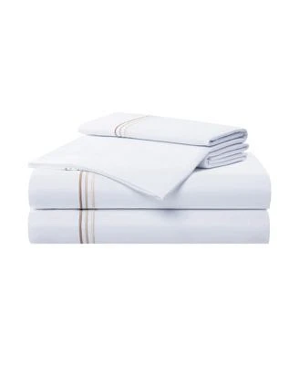 Aston Arden Sateen California King Sheet Set 1 Flat Sheet 1 Fitted Sheet 2 Pillowcases 600 Thread Count Sateen Cotton Pristine White With Fine Baratta Embroidered 3 Striped Hem