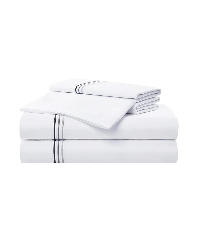 Aston and Arden Sateen California King Sheet Set, 1 Flat Sheet, 1 Fitted Sheet, 2 Pillowcases, 600 Thread Count, Sateen Cotton, Pristine White with Fi
