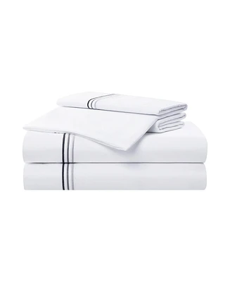 Aston and Arden Sateen California King Sheet Set, 1 Flat Sheet, 1 Fitted Sheet, 2 Pillowcases, 600 Thread Count, Sateen Cotton, Pristine White with Fi