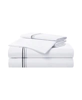 Aston and Arden Sateen California King Sheet Set, 1 Flat Sheet, 1 Fitted Sheet, 2 Pillowcases, 600 Thread Count, Sateen Cotton, Pristine White with Fi