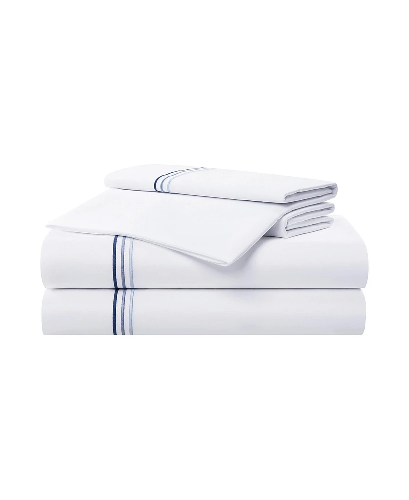 Aston and Arden Sateen California King Sheet Set, 1 Flat Sheet, Fitted 2 Pillowcases, 600 Thread Count, Cotton, Pristine White with Fi