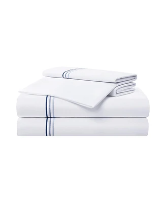 Aston and Arden Sateen California King Sheet Set, 1 Flat Sheet, Fitted 2 Pillowcases, 600 Thread Count, Cotton, Pristine White with Fi