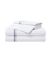Aston and Arden Sateen California King Sheet Set, 1 Flat Sheet, Fitted 2 Pillowcases, 600 Thread Count, Cotton, Pristine White with Fi