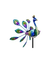 Evergreen 37"H Solar Peacock Staked Wind Spinner