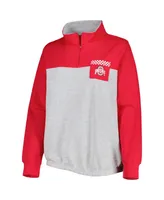 Women's Heather Gray, Scarlet Ohio State Buckeyes Plus Sideline to Quarter-Zip Top