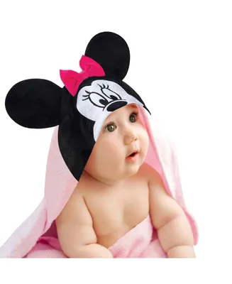 Lambs & Ivy Baby Girls Disney Baby Minnie Mouse Pink Cotton Hooded Baby Bath Towel