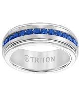 Triton Men's Sapphire Wedding Band (1-1/2 ct. t.w.) White Tungsten Carbide & Sterling Silver