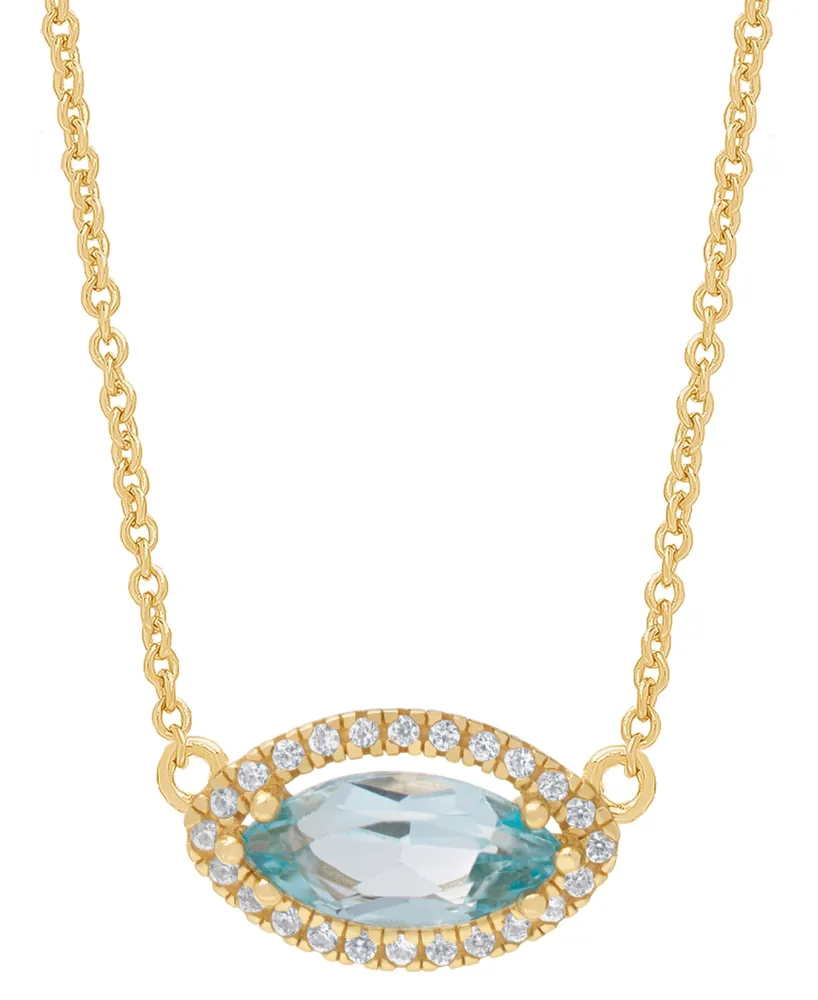 Blue Topaz (1-1/5 ct. t.w.) & Lab grown White Sapphire (1/8 ct. t.w.) Evil Eye 18" Pendant Necklace in 14k Gold-Plated Sterling Silver