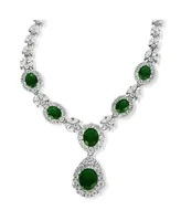 Genevive Sterling Silver Clear and Green Cubic Zirconia Dangle Necklace