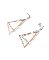 Genevive Stylish Sterling Silver Two-Tone Triangle Dangling Earrings