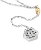 Philipp Plein Two-Tone Stainless Steel Pave 3D $kull & Hexagon Logo 20" Lariat Necklace