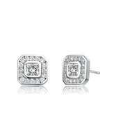 Rachel Glauber Exclusive Rhodium Plated Cubic Zirconia Square Stud Earrings