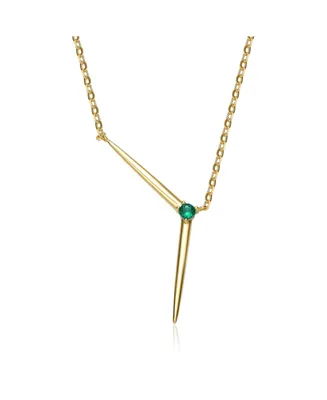 Genevive 14k Yellow Gold Plated with Emerald Cubic Zirconia Solar Chevron Necklace Sterling Silver