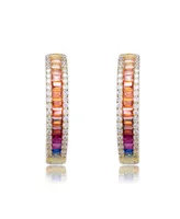 Rachel Glauber 14K Gold Plated Multi Color Cubic Zirconia Hoop Earrings