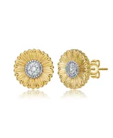 Rachel Glauber Stylish 14K Gold Plated and Cubic Zirconia Floral Stud Earrings - Two