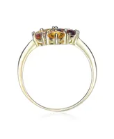 Genevive Yellow Gold Plated Multi Colored Cubic Zirconia Heart Setting Ring 
