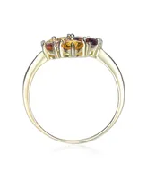 Genevive Yellow Gold Plated Multi Colored Cubic Zirconia Heart Setting Ring