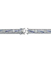 Genevive Sterling Silver Clear and Blue Cubic Zirconia Link Bracelet