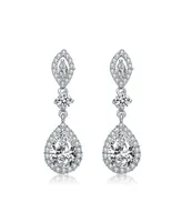 Genevive Sterling Silver with Rhodium Plated Clear Pear with Round and Marquise Cubic Zirconia Accent Dangle Earrings