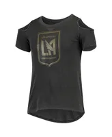 Big Girls 5th & Ocean by New Era Black Lafc Cold Shoulder T-shirt