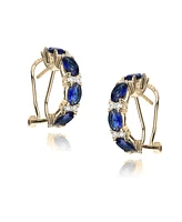 Genevive 14K Gold Plated with Green & Cubic Zirconia Half Hoop Earrings in Sterling Silver