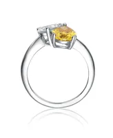 Genevive Sterling Silver Rhodium Plated Clear and Yellow Cubic Zirconia Bypass Ring