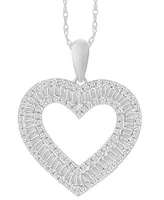 Diamond Round & Baguette Open Heart 18" Pendant Necklace (1/2 ct. t.w.) in 10k White Gold