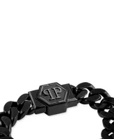Philipp Plein Gunmetal Ip Stainless Steel Logo Cuban Link Bracelet