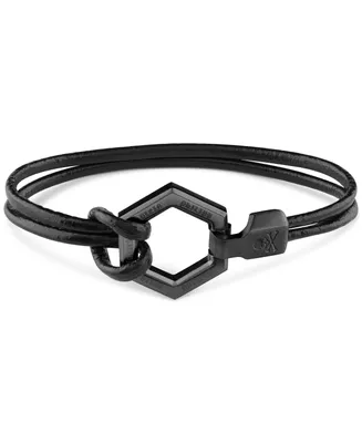 Philipp Plein Black-Tone Stainless Steel Hexagon Leather Flex Bracelet