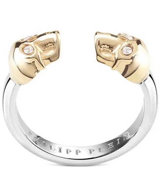 Philipp Plein Two-Tone Stainless Steel Pave 3D $kull Cuff Ring
