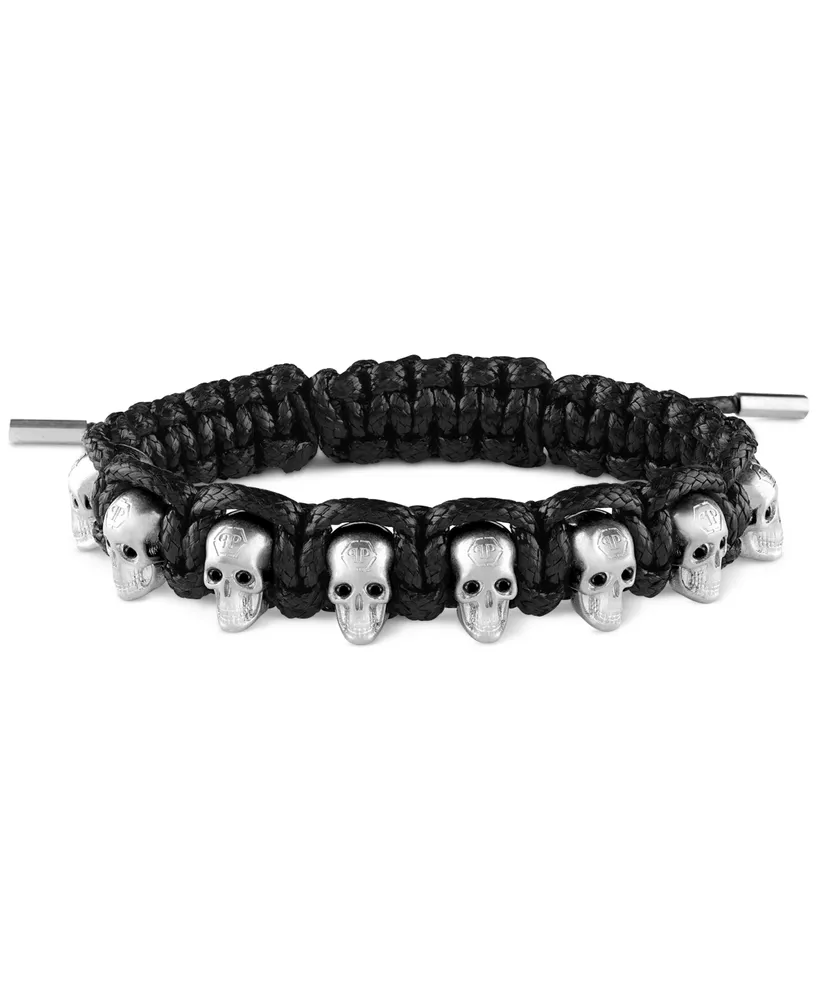 Philipp Plein Stainless Steel 3D $kull Black Cord Slider Bracelet