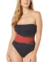 Coco Reef Women's Contours Level Bandeau Mesh Tummy-Control One-Piece Swimsuit