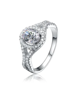 Genevive Sterling Silver Mounted Cubic Zirconia Solitaire with Halo Ring