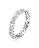 Genevive Sterling Silver with Rhodium Plated Clear Round Cubic Zirconia Curved Eternity Ring