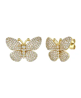 Rachel Glauber 14k Gold Plated with Cubic Zirconia French Pave Butterfly Stud Earrings