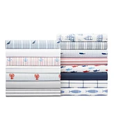 Nautica Woodblock Fish Cotton Percale -Piece Sheet Set