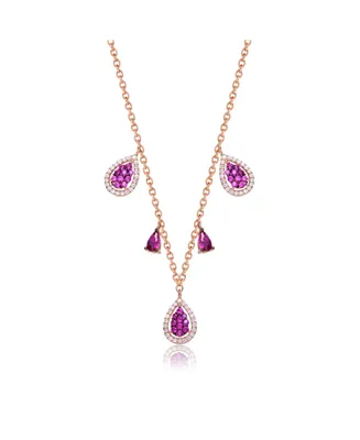 Genevive Sterling Silver with Rose Gold Plated Ruby Cubic Zirconia Charm Necklace