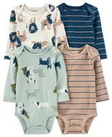 Carter's Baby Boys Long Sleeve Printed Bodysuits, Pack of 4