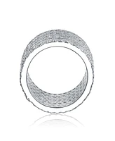 White Gold Plated with Cubic Zirconia 5-Row Stacked Column Glamor Ring in Sterling Silver