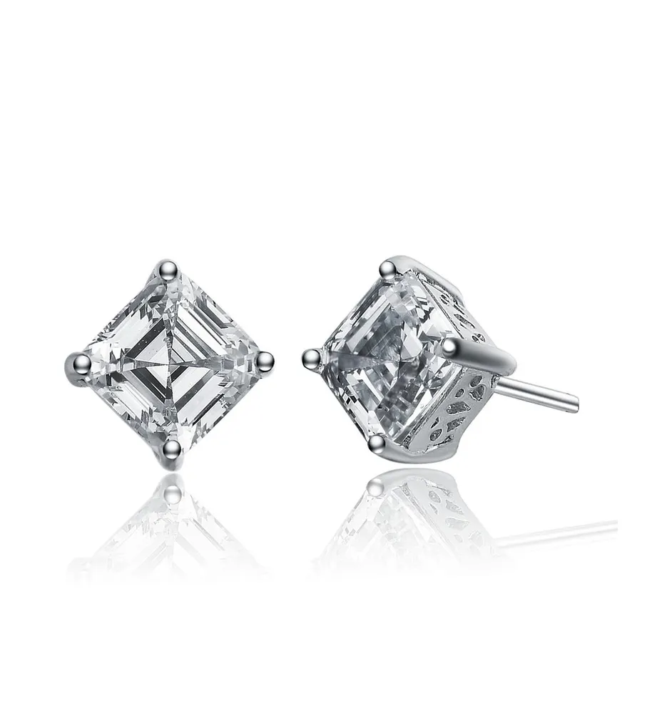 Genevive Sterling Silver Cubic Zirconia Square Stud Earrings