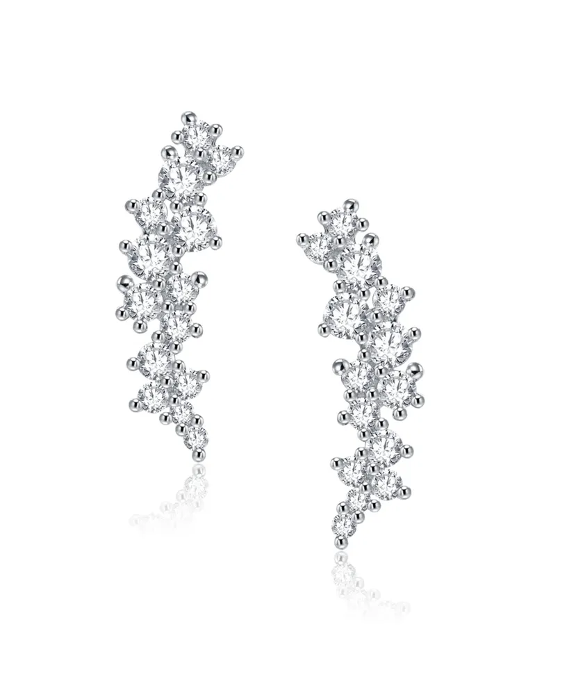 Genevive Sterling Silver with Rhodium Plated and Clear Cubic Zirconia Stud Earrings