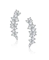 Sterling Silver with Rhodium Plated and Clear Cubic Zirconia Stud Earrings