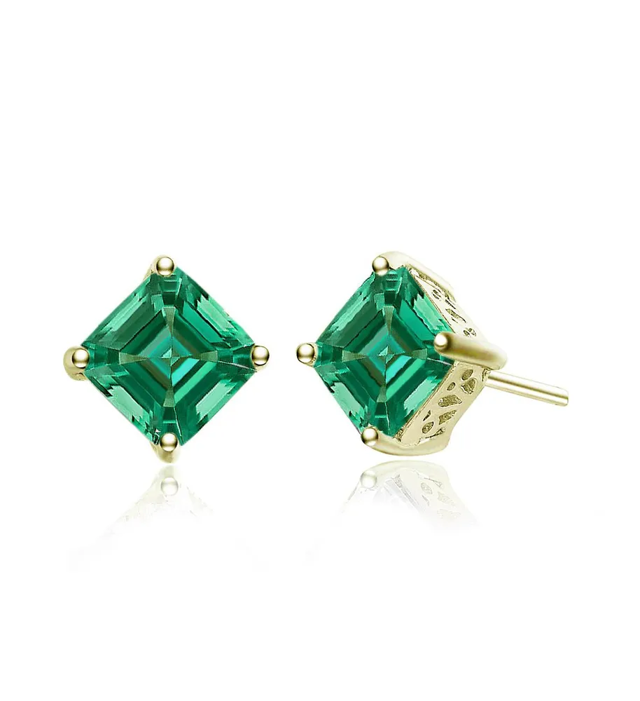 Genevive Sterling Silver Cubic Zirconia Square Stud Earrings